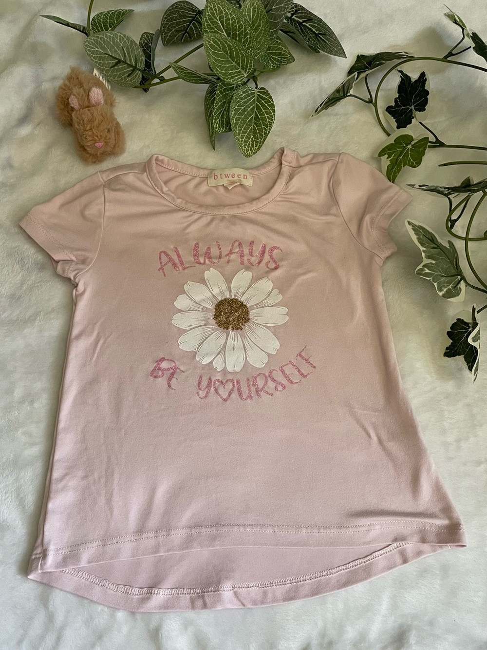 Btween Girls 4T Pink Daisy Graphic Tee Always Be Yourself Glitter Top